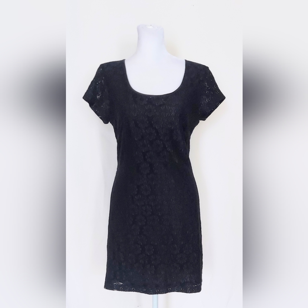 Espirit De Corp Size Small Floral Lace Lined Mini Dress Cocktail Dress Black VTG
